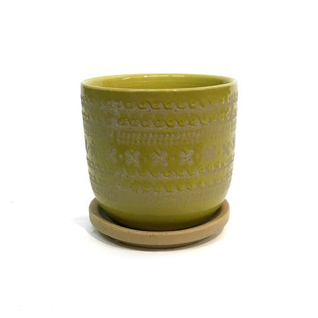 Pot W/ Saucer, Ceramic, Small, Yellow Sand