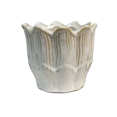 Pot, Ceramic, Large, Flower Shaped, White