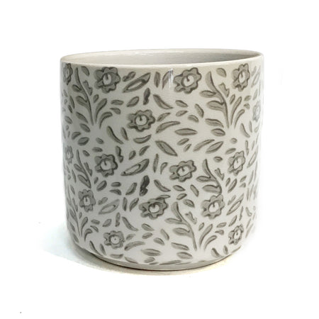 Pot, Ceramic, Large, Flower, White/Taupe