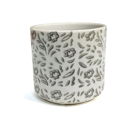Pot, Ceramic, Small, Flower, White/Taupe