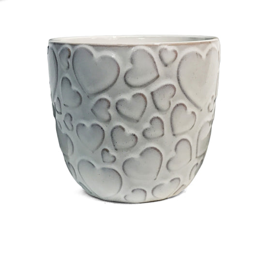 Pot, Ceramic, Large, Hearts, White