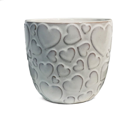 Pot, Ceramic, Large, Hearts, White