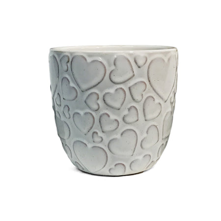 Pot, Ceramic, Small, Hearts, White