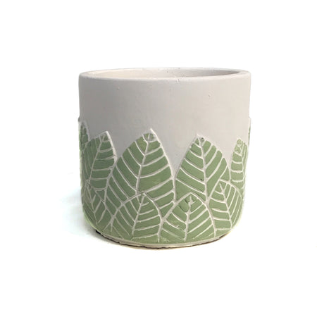 Pot, Cement, 4in, Leaf, Light Green