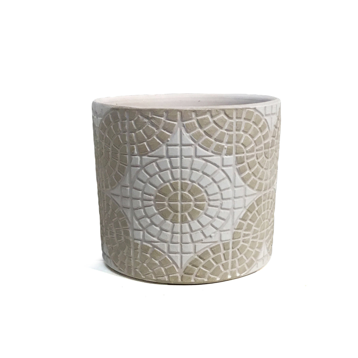 Pot, Cement, Small, White Mosaic