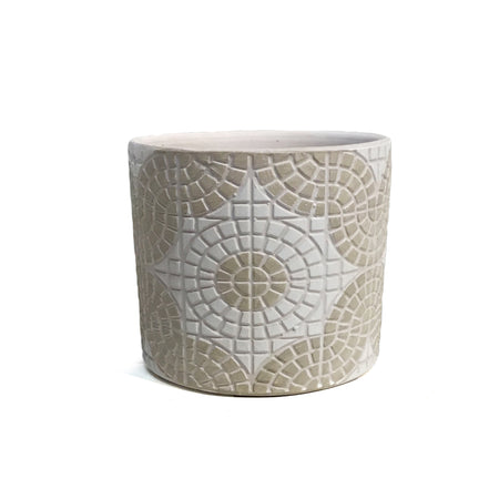 Pot, Cement, Small, White Mosaic