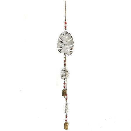 Mango Wood Bell Chime, Monst Leaves, Vintage White