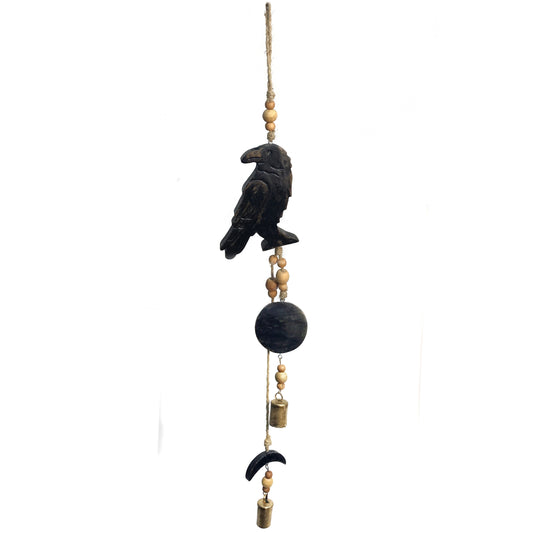 Mango Wood Bell Chime, Crow, Vintage Black