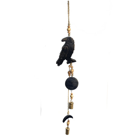 Mango Wood Bell Chime, Crow, Vintage Black