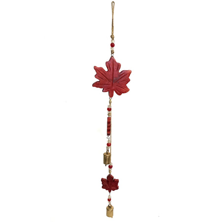 Mango Wood Bell Chime, Maple Leaf, Vintage Red