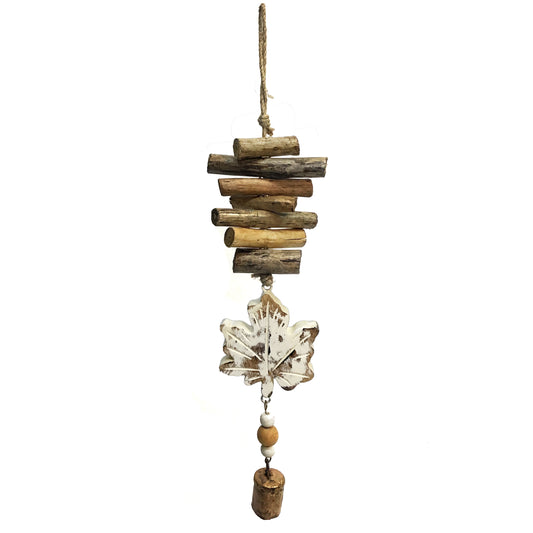 Drift Wood Bell Chime, Maple Leaf, Vintage White
