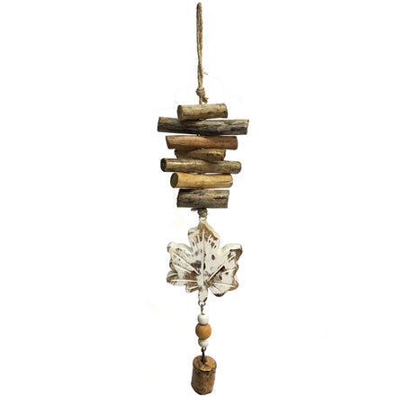 Drift Wood Bell Chime, Maple Leaf, Vintage White