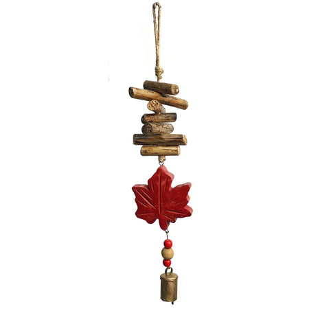 Drift Wood Bell Chime, Maple Leaf, Vintage Red