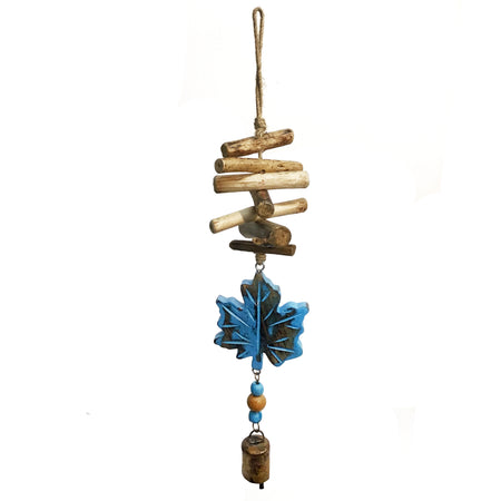 Drift Wood Bell Chime, Maple Leaf, Vintage Blue
