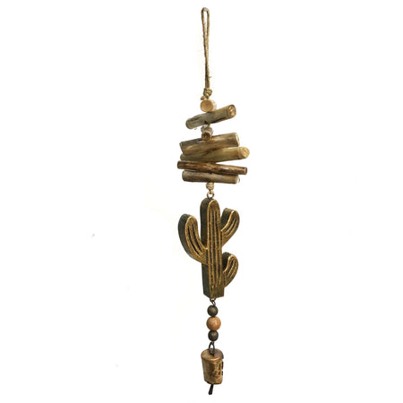 Drift Wood Bell Chime, Cactus, Metallic Gold