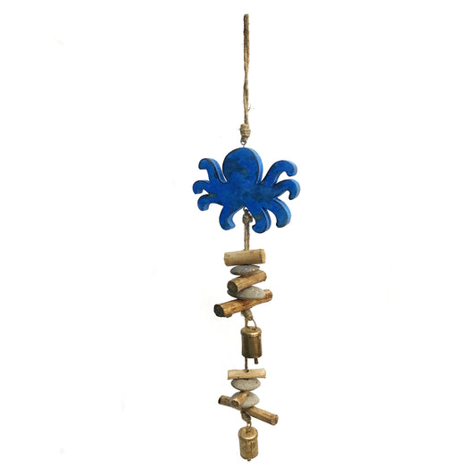 Drift Wood Bell Chime, Octopus, Vintage Blue