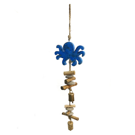 Drift Wood Bell Chime, Octopus, Vintage Blue