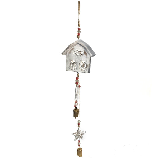 Mango Wood Bell Chime, Barn, Vintage White