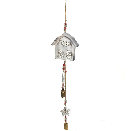 Mango Wood Bell Chime, Barn, Vintage White