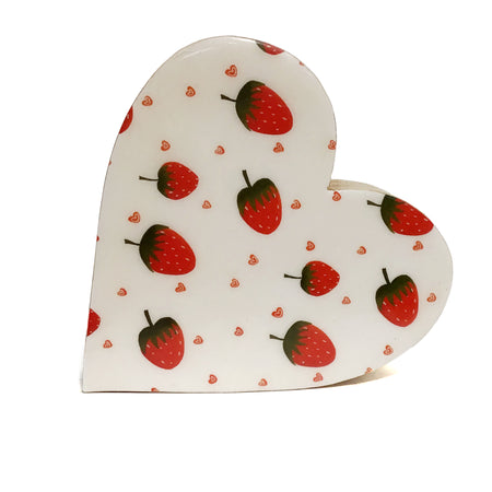 Mango Wood Standing Heart- Strawberry Shape Enamel