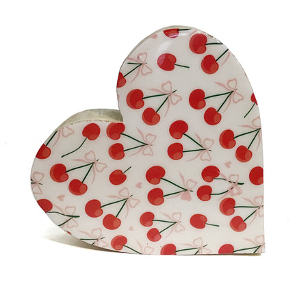 Mango Wood Standing Heart- Cherry Enamel
