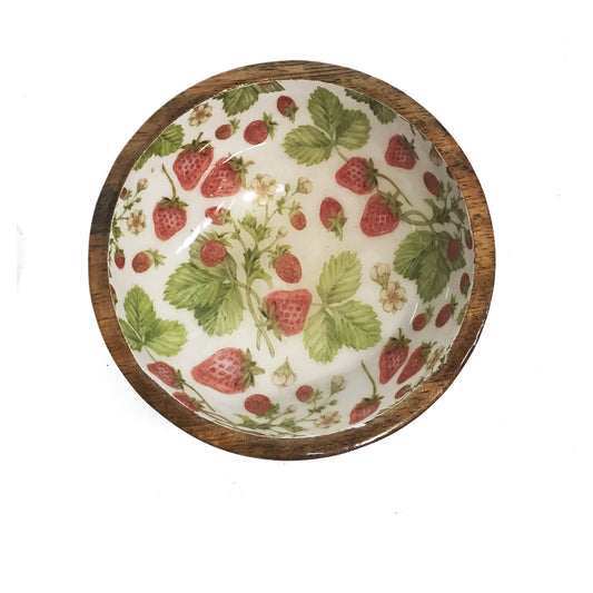 Mango Wood Bowl- Strawberries Mini 4"