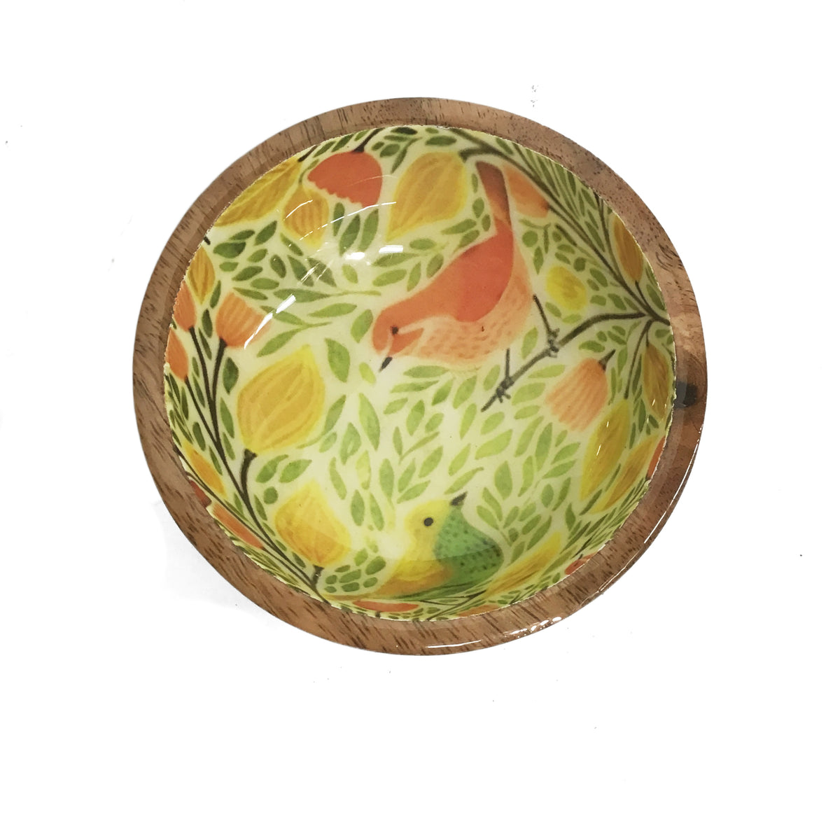 Mango Wood Bowl- Birds Floral Mini 4"