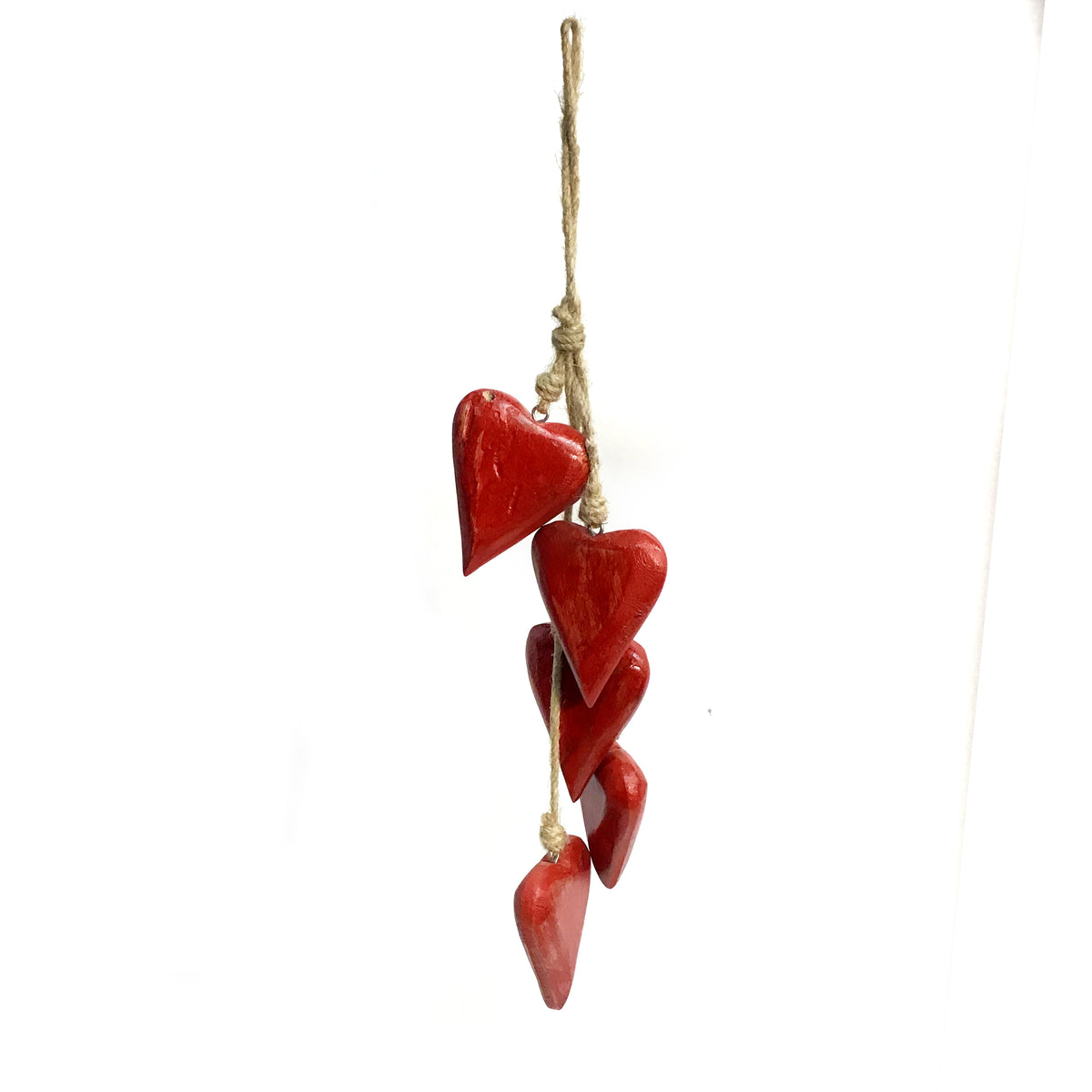 Mango Wood String of Hearts - Vintage Red