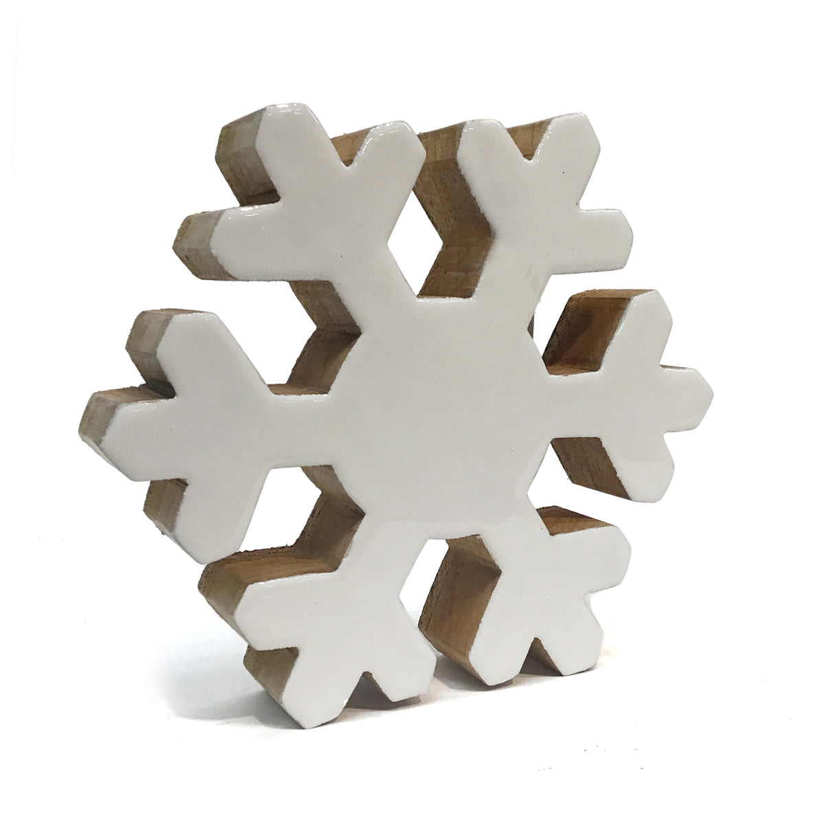 Mango Wood Snowflake Tabletop Decor 8in