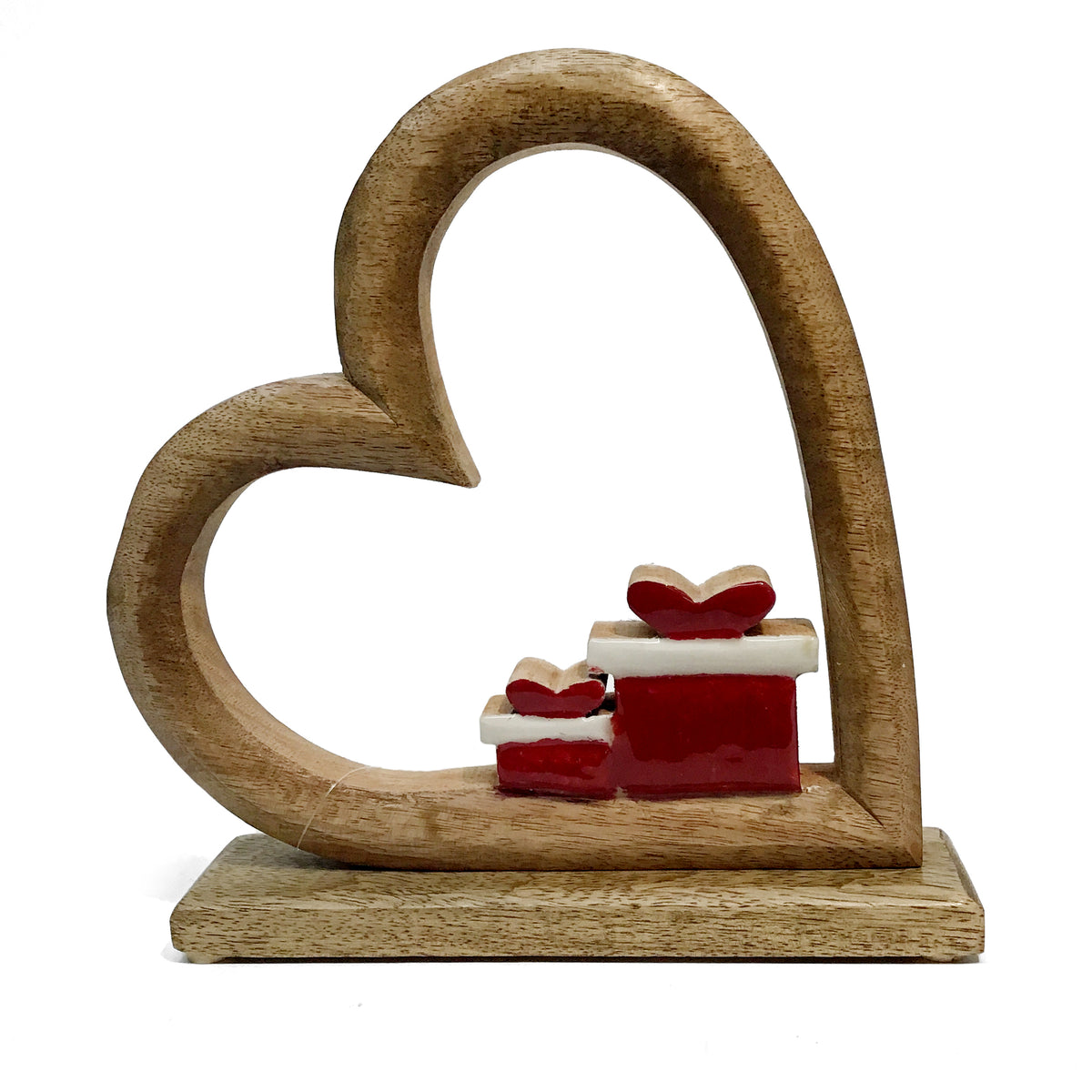 Mango Wood Standing Heart Tabletop Decor 9"
