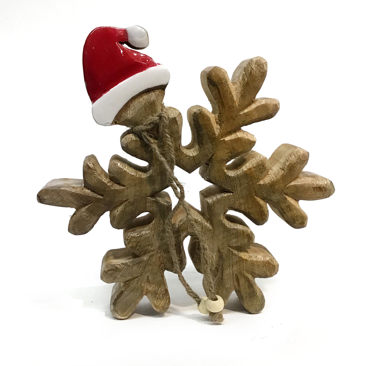 Mango Wood Standing Snowflake Tabletop Decor 8.5"