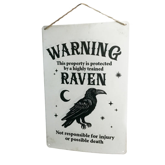 Wall Sign, Metal, Raven On White