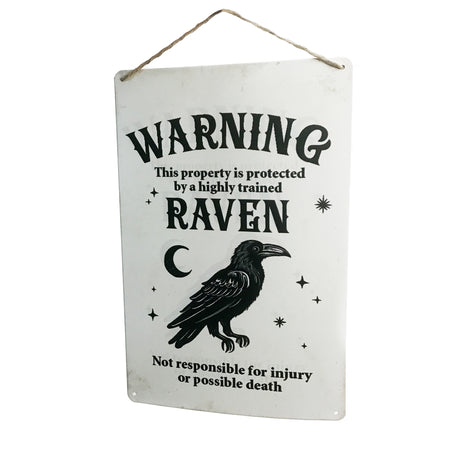 Wall Sign, Metal, Raven On White