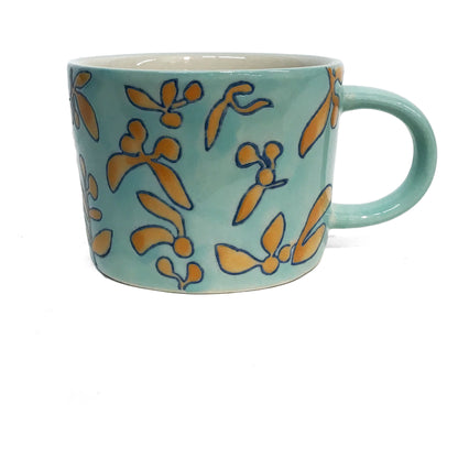 Stoneware Mug, 10oz, Wax Relief Flowers, 4 Ast