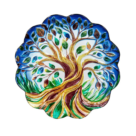 Birdbath, Embossed Glass 18in, Tree Of Life