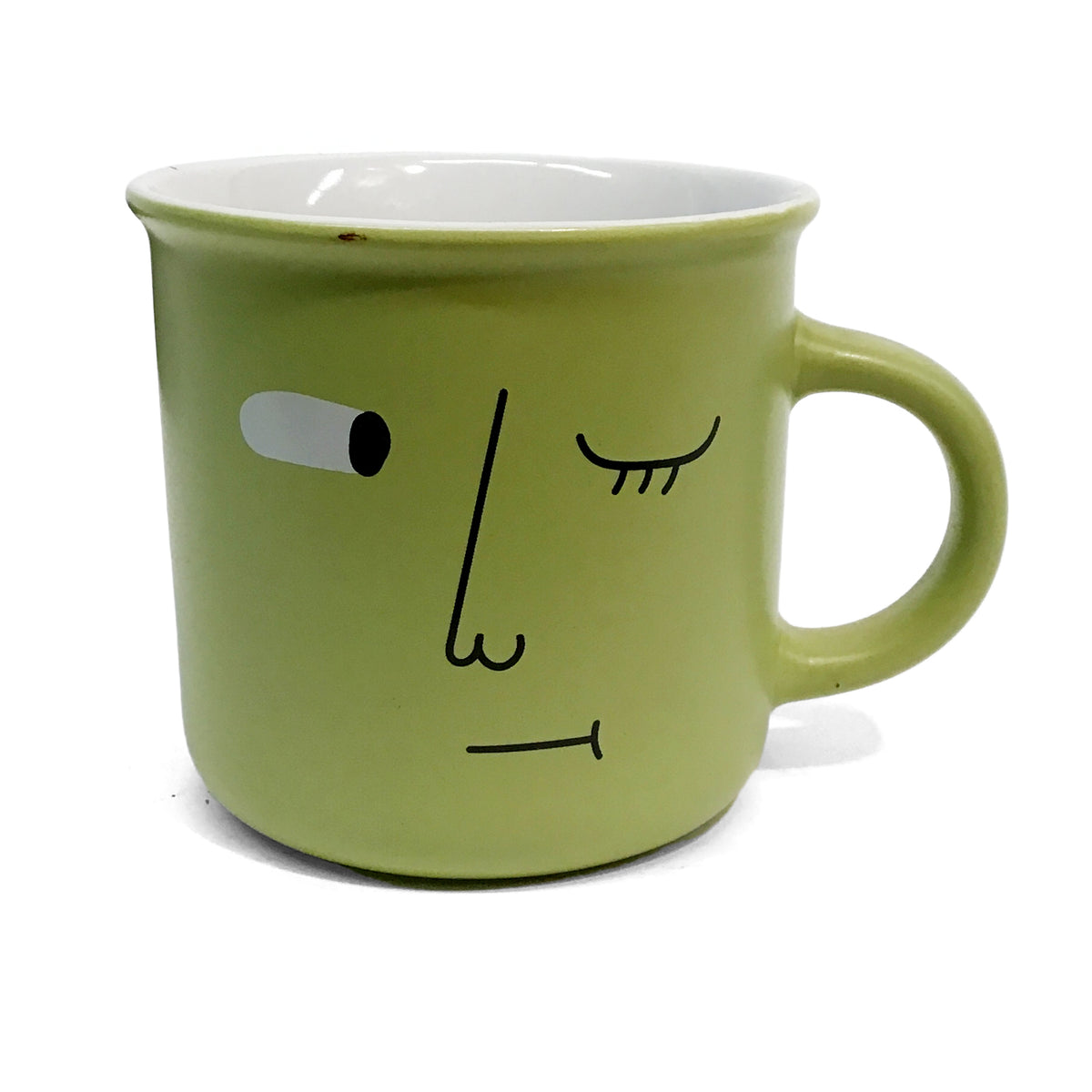Green Ceramic Mug with Face, 4 Assorted
