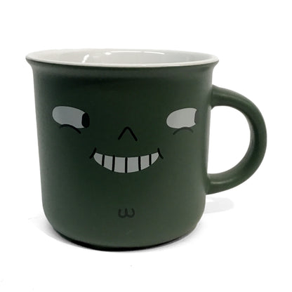 Green Ceramic Mug with Face, 4 Assorted