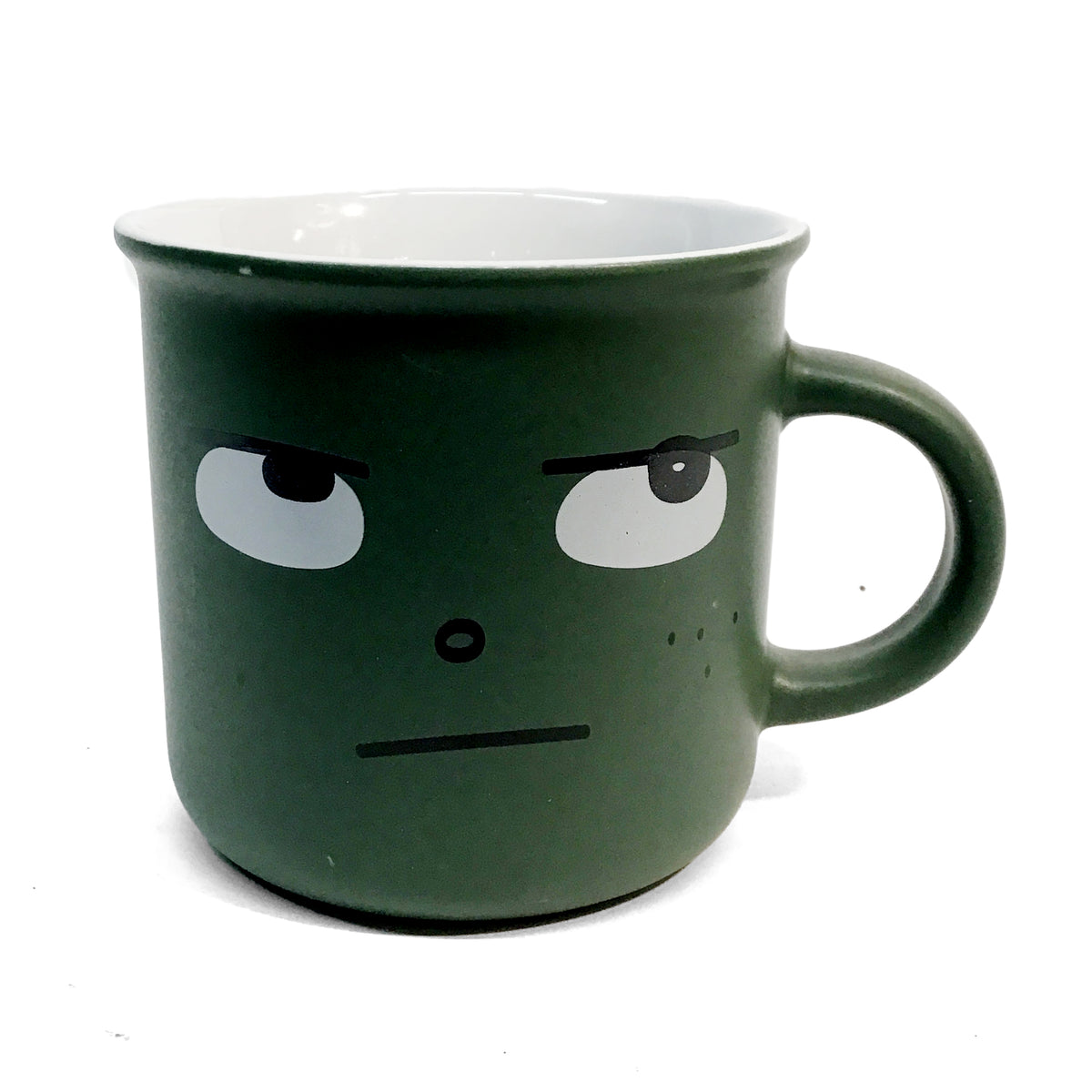 Green Ceramic Mug with Face, 4 Assorted
