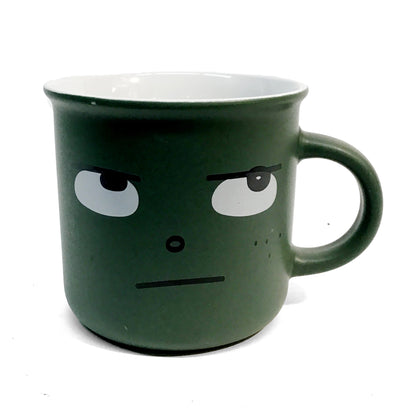 Green Ceramic Mug with Face, 4 Assorted