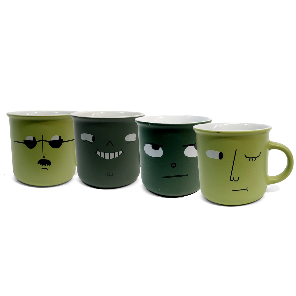 Green Ceramic Mug with Face, 4 Assorted