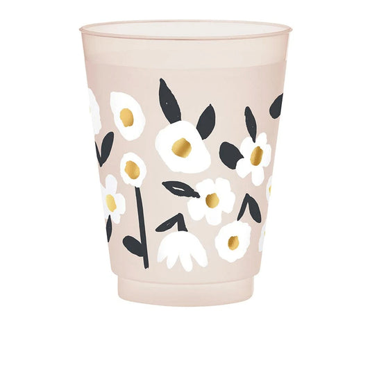 Plastic Frost Cup, 16oz, Floral, 8 Pack