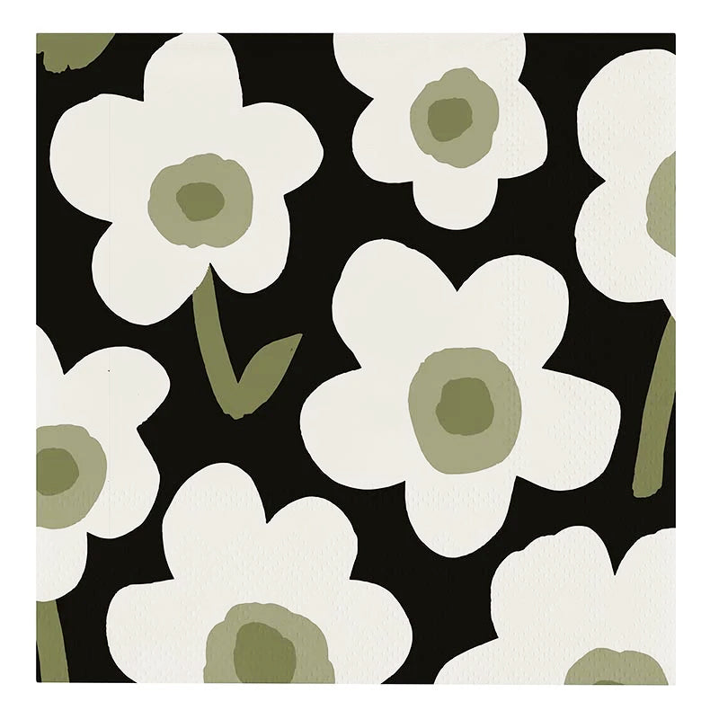 Cocktail Napkins, Black Flower