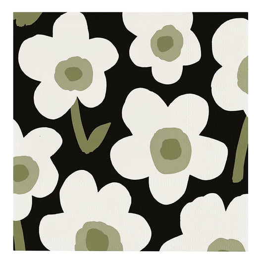 Cocktail Napkins, Black Flower