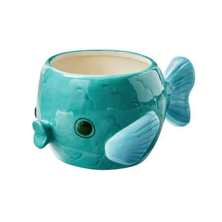 Planter, Ceramic, 4in, Teal Fish