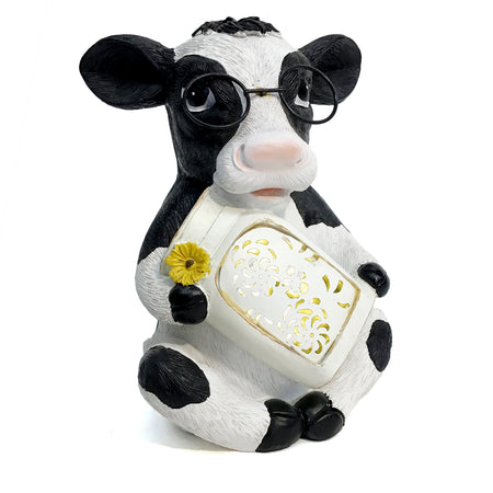 Garden Statue,m Solar, Cow With Glasses