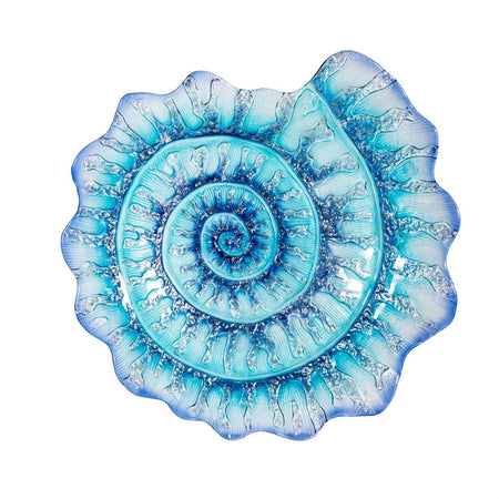 Glass Bird Bath, Blue Shell 18in