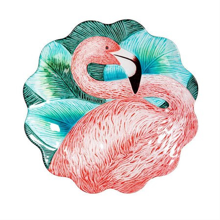 Glass Bird Bath, Flamingo, 18in, Scalloped Edge
