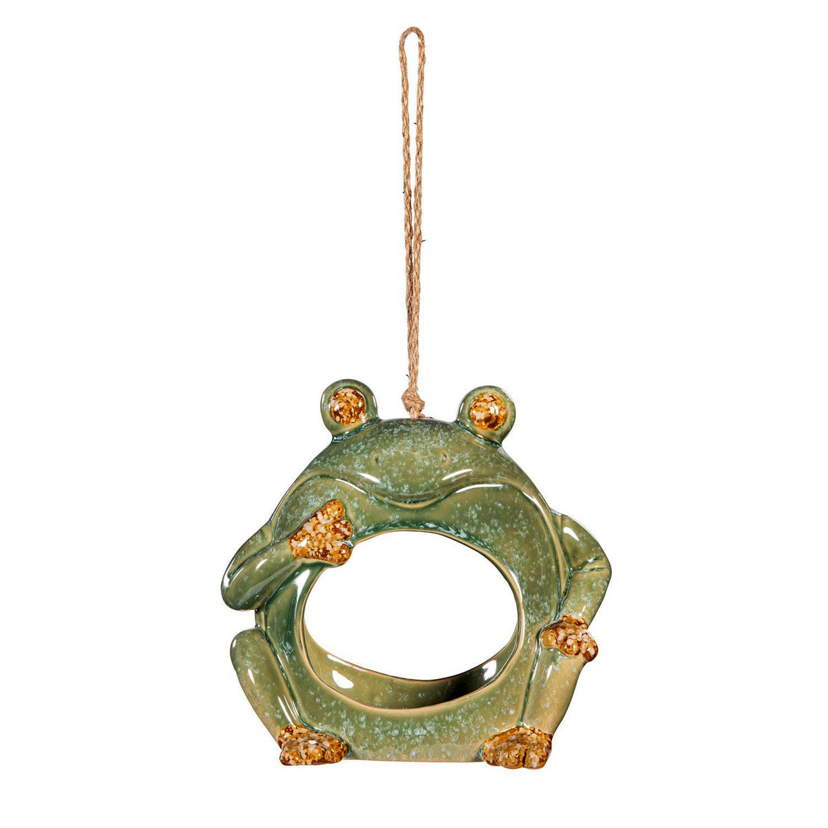 Ceramic Bird Feeder, Green Frog