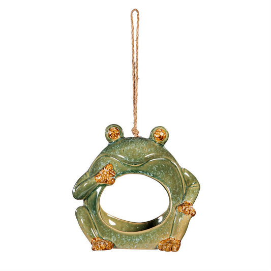 Ceramic Bird Feeder, Green Frog