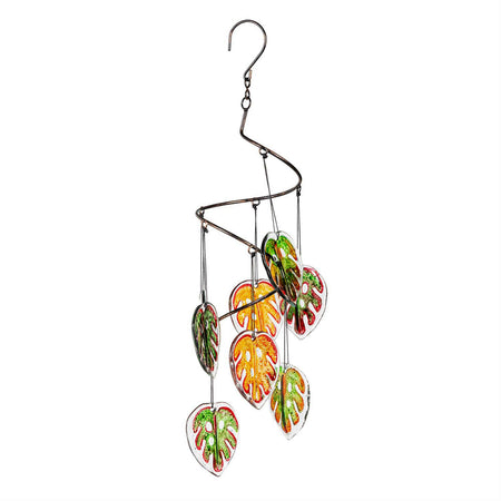 Chime, 20in, Glass Monstera Leafs